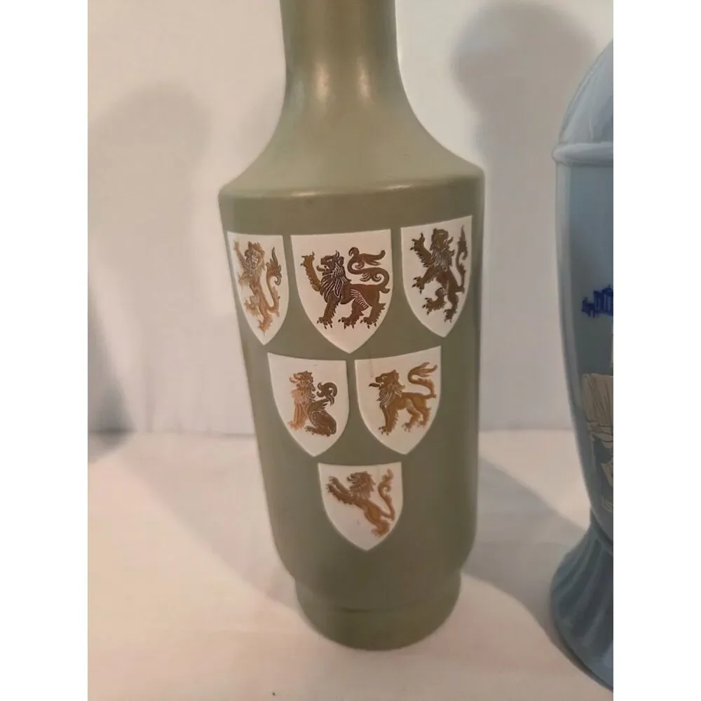 Vintage Jim Beam Decanter Lot Greek & Heraldic Crest Milk Glass